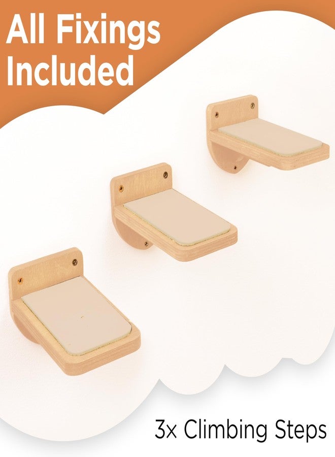 INICIO Cat Wall Stairs, Natural Wood - Set of 3 Wall Steps for Cats to Climb with Fixtures, 9.3"x4.7" - Floating Steps for Climbing or Playing - for Kittens and Adult Cats - Image 3